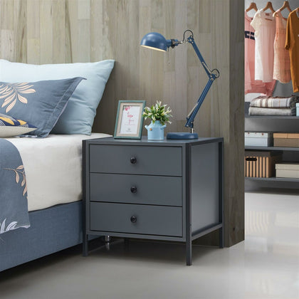 Zahra Bedside Table Cabinet Bedroom Furniture Nightstand 3 Drawer Dark Grey