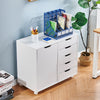Mobile Filing 5 Drawer Pedestal Cabinet File Storage with Door Home Office White