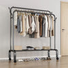 Mobile Double Clothes Hanging Rail w/ Storage Shelf Garment Shoes Display Stand