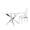 Dining Rectangle 120cm Glass Table and 2 4 Leather Chair Set Kitchen Living Room