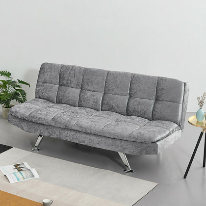 3 Seater Silver Velvt Fabirc Click-Clack Sofa Bed Recliner Sofabed Living Room