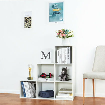 White Wood Bookcase Bookshelf 6 Tier S Shape Shelves Free Shelving Storage Unit