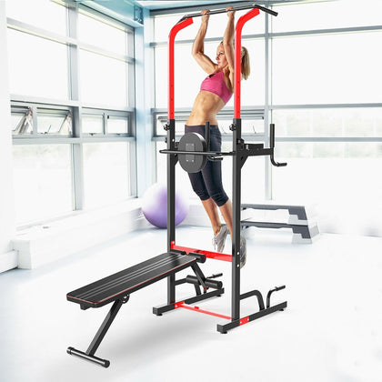 Multi Gym Power Tower Dip Station Sit Up Bench Workout Pull Up Bar Home Fitness