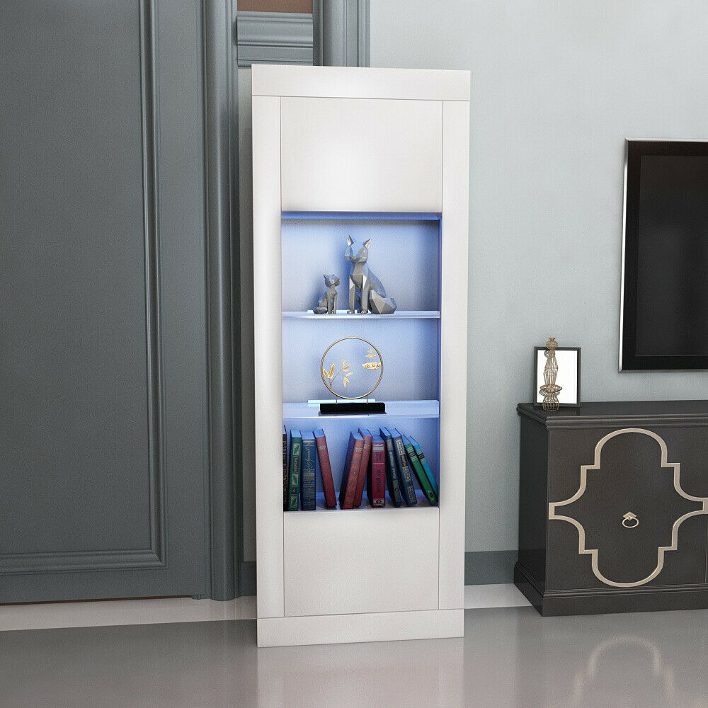 Modern High Gloss LED Display Cabinet Sideboard Tall Cupboard Shelves ...