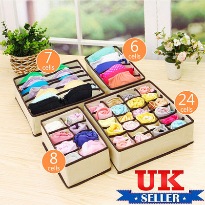 4pcs Underwear Bra Socks Ties Drawer Storage Organizer Box Closet Tidy Divider