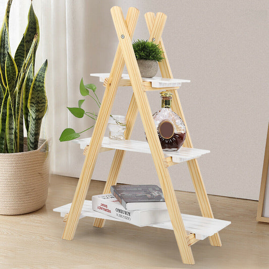 3 Tier Ladder Shelf Storage Shelving Unit Bookcase Rack Plant Display Stand Wood