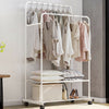 Metal Clothes Double Rail Rolling Garment Heavy Duty Hanging Rack Shelf Display