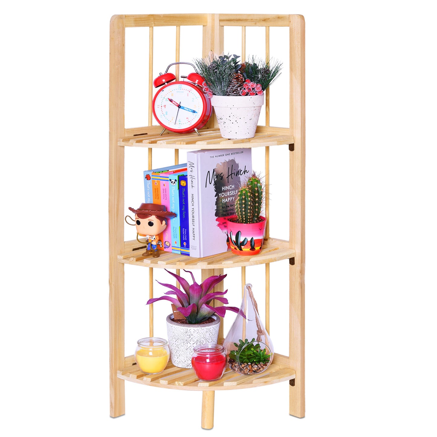 Corner Shelf/Shelving Rack Unit Display Stand Decoration Plants Natural Wood