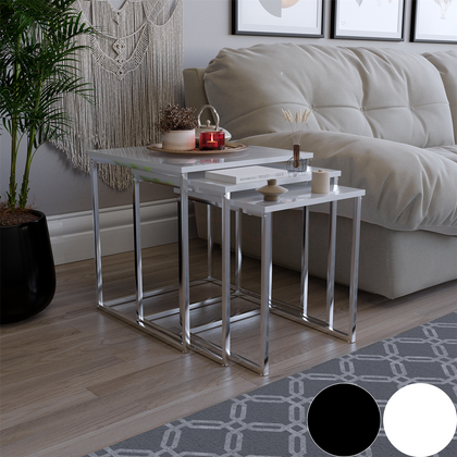 Nest of Tables High Gloss Set of 3 Nesting Coffee Side End Table Furniture