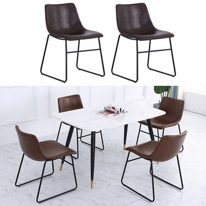 2PCS Faux Leather Dining Chairs Kitchen Dining Room Chair Industrial Metal Frame