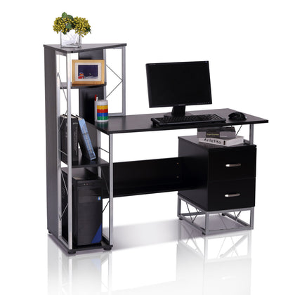 Computer Desk 2 Drawers Multi-Shelves Study Workstation PC Table Office Black
