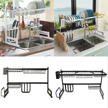 Stainless Steel Over Sink Dish Drainer Rack Plate Holder Storage Shelf 65/85cm