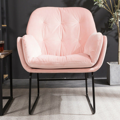 Vintage Distressed Pink Velvet Armchair Chair Sofa Fireside Buttoned Industrial