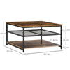 Industrial Coffee Table Centre Table W/ 3-Tier Storage Shelves, Rustic Brown