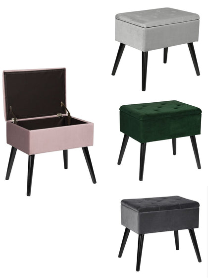 Ottoman Storage Velvet+MDF Toy Box Pouffe Seat Foot Stool With lid grey/pink