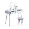 Chic Dressing Table Vanity Table with Round Mirror Drawer Stool Set Bedroom BN