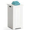 Laundry Basket Bathroom Bin Clothes Storage Wooden Chest Hinged Lid Hamper White