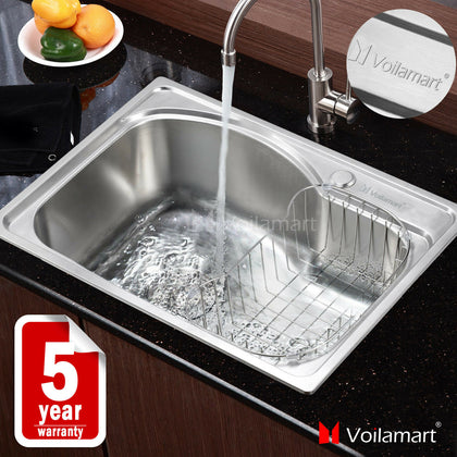 Voilamart Stainless Steel Kitchen Sink Single Bowl Catering Topmount Square