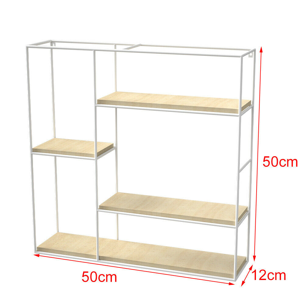 4 Tier Metal Wood Floating Wall Shelf Square Shelving Unit Storage Display Rack