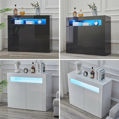 LED High Gloss Cupboard Wood Cabinet Storage Side End Living Room Furniture