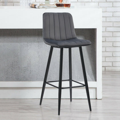 2X Bar Stools Velvet Fabric Breakfast Stool Chairs Kitchen Pub GREY High Chairs