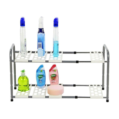2 Tier Adjustable Expanding Under Sink Kitchen Storage Shelf Unit Organiser Rack