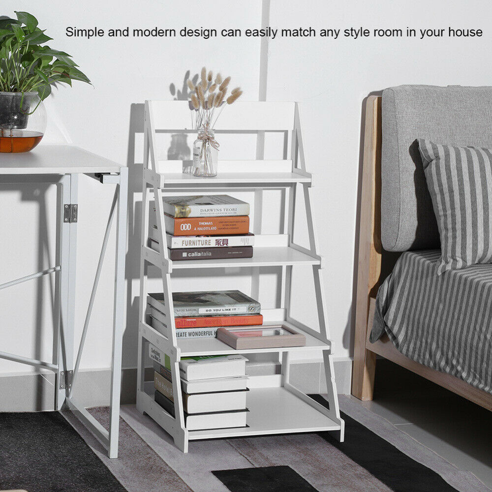 4 Tier Ladder Shelf Storage Shelving Unit Bookcase Rack Shelves Display Stand UK