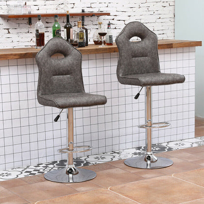 2x Moder Bar Stools Faux Leather Kitchen Breakfast Counter Gas Lift Swivel Grey