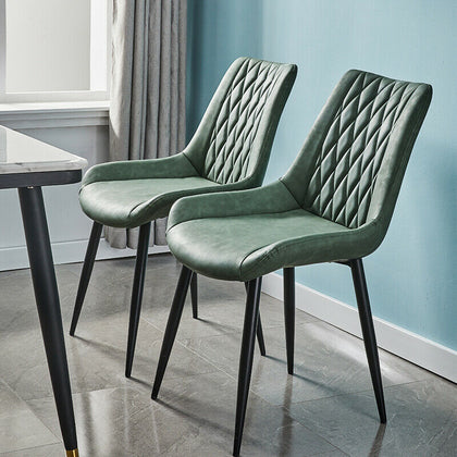 2x Green Dining Chairs Faux Leather/ PU Restaurant Dining Room Furniture Chair