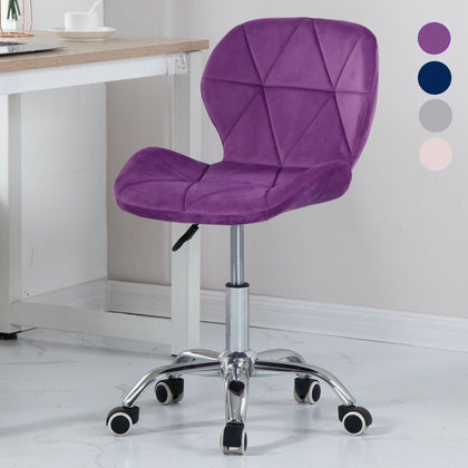 Cushioned Velvet Desk Office Chair Chrome Legs Lift Swivel Small Adjustable