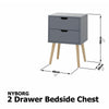 DARK GREY 2X BEDSIDE TABLE CHEST OF DRAWERS CABINET NIGHTSTAND BEDROOM FURNITURE