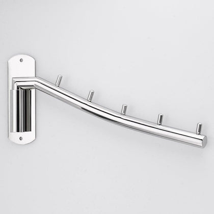 Wall Mounted Stainless Steel Swing Arm Holder Clothes Coat Hanger Rack 5 Hooks