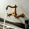 Wall Mount Antique Brass Swivel Bathroom Sink Faucet Basin Mixer Tap Dual Handle