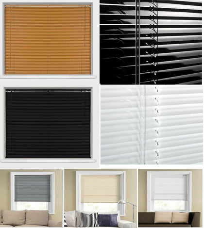 EASY FIT PVC VENETIAN WINDOW BLINDS CURTAINS WHITE BLACK NATURAL IVORY GREY TEAK