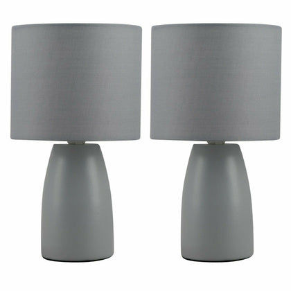 Set of 2 Modern Grey Ceramic 25cm Modern Table Lamp Bedside Lights