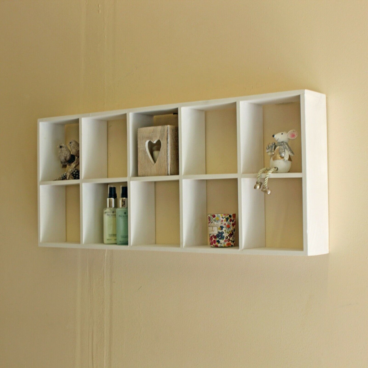 Rustic Wooden Wall Shelves Storage Compartment Shelving Vintage Cubes Coat Hook