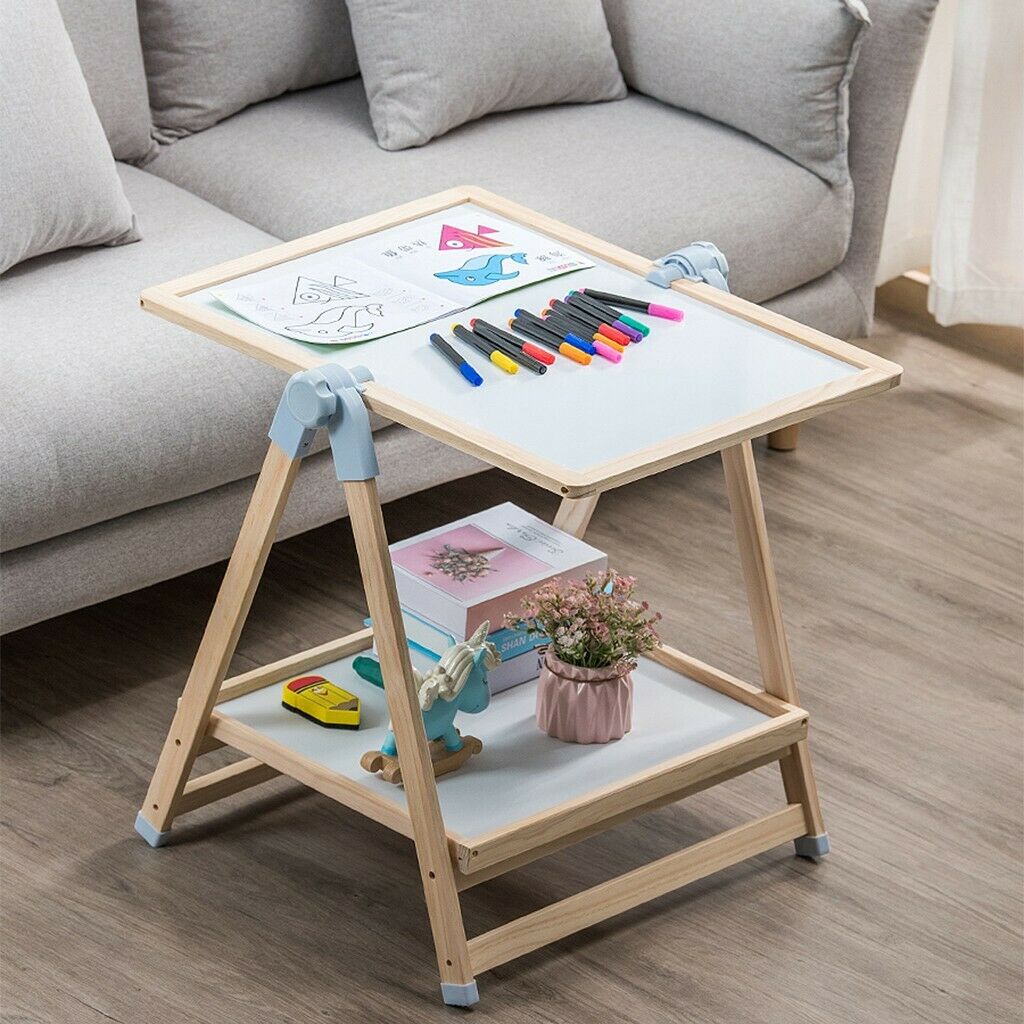 EZI-TECH 2-in-1 Wooden Kids Easel - Blackboard & Whiteboard - Children's Drawing Art Stand - Age 5-7