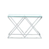 Modern Console Table Side Table with Clear Tempered Glass and Chrome Cross Legs