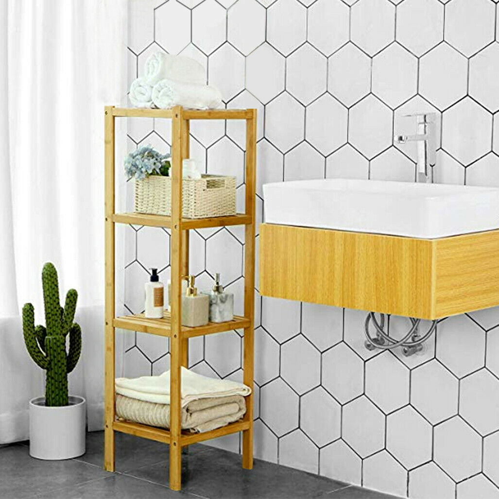 Bamboo Bathroom Shelf Standing Kitchen Rack 14x13x43.3" for Narrow Space Hallway