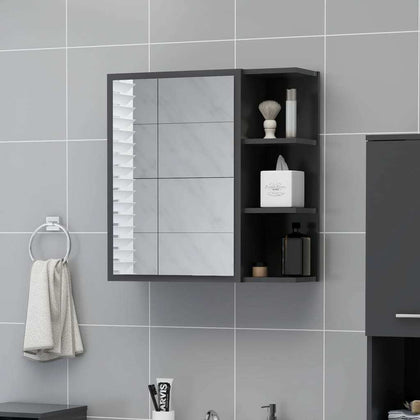 Bathroom Mirror Cabinet Grey Chipboard Washroom Wall Storage Rack Unit