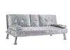 Fabric Sofa Bed Cupholder 3 Seater Chrome Legs Silver Velvet (Silver)