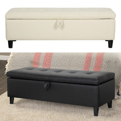 Ottoman Storage Chest Faux Leather Stool Bench Seat Home Furniture Black Cream