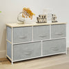 Chest of 5 Drawers Fabric Storage Cabinet Side Table Standing Home Light Grey UK