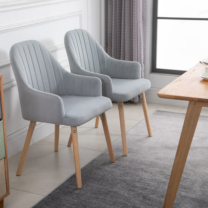 Set Of 2 Elegant Tub Velvet-Feel Dining Chairs w/ Wood Legs Metal Frame Grey