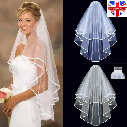 Veil Comb White With Gold Bride to Be Hen Night Wedding Party Accessories 2 Tier