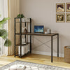 Industrial Style Metal Frame Wooden Computer Desk With 3 Storage Shelves Hooks U