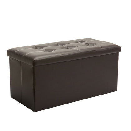 LARGE FAUX LEATHER FOLDING OTTOMAN POUFFE FOOT STOOL STORAGE BOX BROWN DOUBLE