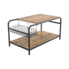 Coffee Table w/ Storage Wire Basket Wooden Industrial Metal End Table Livingroom