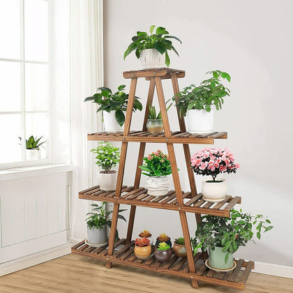 102cm Tall Sturdy Wood Plant Stand Multiple Plant Shelf Step-in Flower Rack Unit