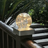 4 SOLAR DECK CAP POST LIGHTS OUTDOOR GARDEN CRACKLE GLASS BALL LIGHTS WARM WHITE